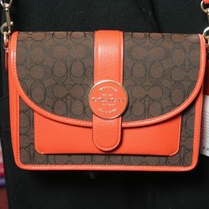 Signature Brown and Orange Coach Crossbody Handbag